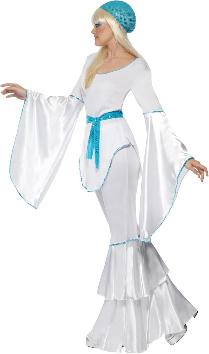 Super Trooper Damenkostüm Weiss mit Oberteil Hose Mütze und Bindegürtel , Large, S