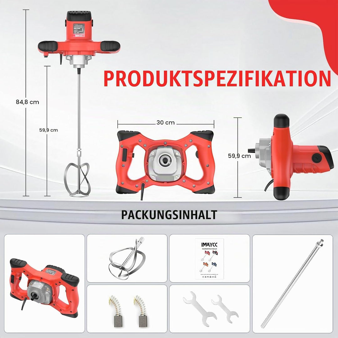 IMAYCC 2100W Mörtelrührer Elektrischer Betonmischer,Rührwerk Beton Mit 6-Gang- Drehzahlregulierung,Q
