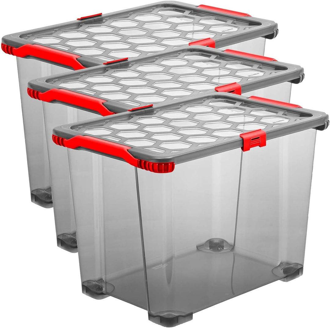 Rotho Evo Total Protection 3er-Set Aufbewahrungsbox 65l mit Deckel, lebensmittelechter Kunststoff (P