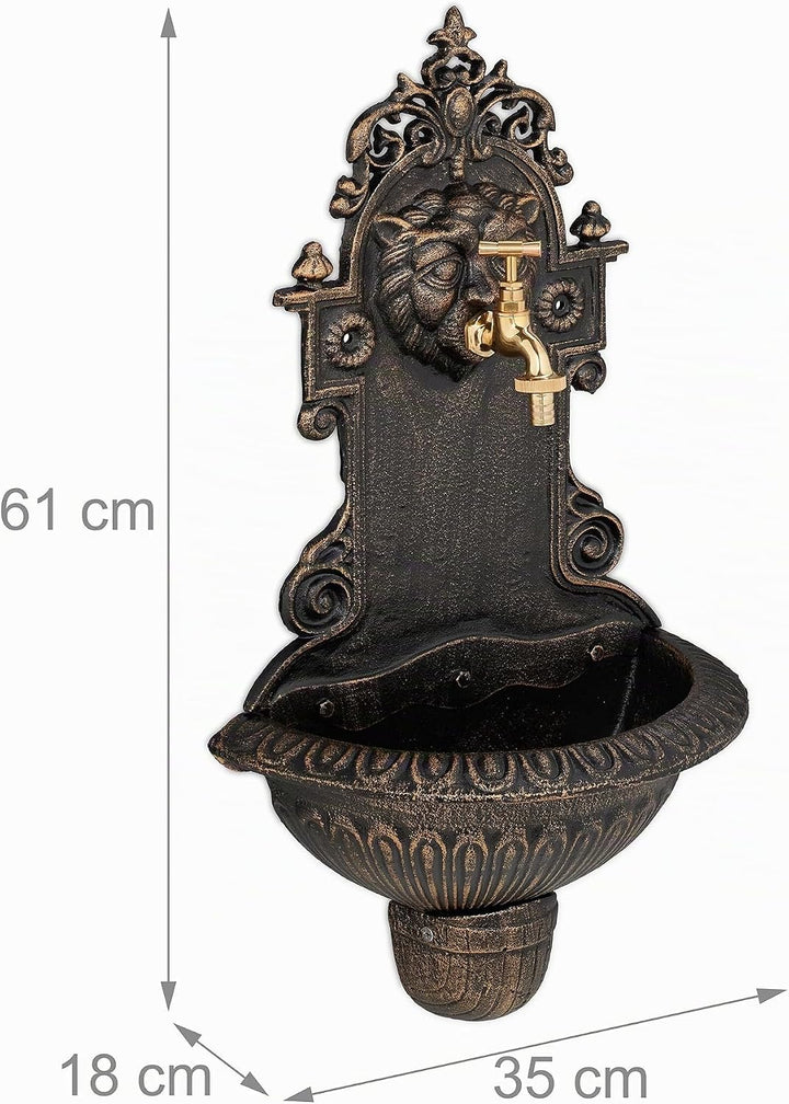 Relaxdays Wandbrunnen, Wasserspeier, Waschbecken &amp; Wasserhahn, Gartenbrunnen HBT 61 x 35 x 18 cm, Gu