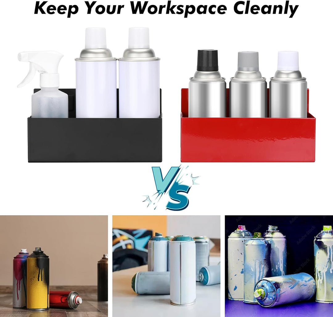 CASOMAN 2PCS Magnetic Aerosol Spray Can Holder, Red & Black, Magnet Toolbox Bottle Holder, Wall Moun
