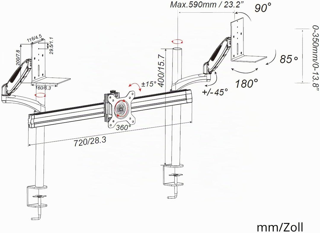 HFTEK Monitor-Tischhalterung mit 2X Lautsprecherablage - Belastbarkeit: bis max. 15 kg - VESA 75/100
