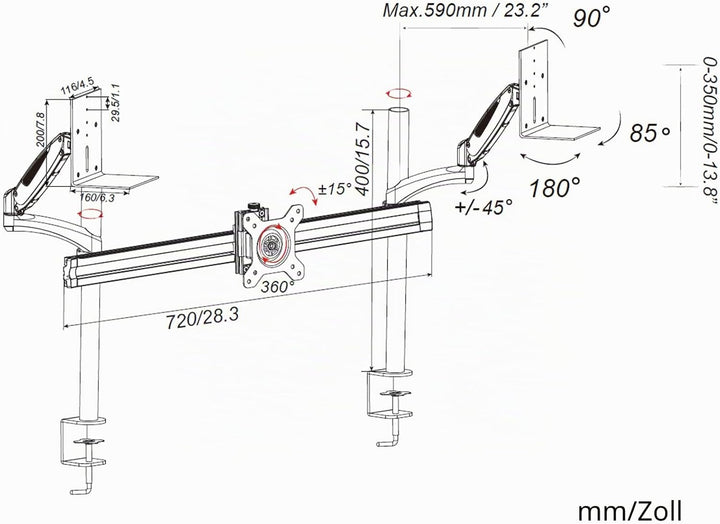 HFTEK Monitor-Tischhalterung mit 2X Lautsprecherablage - Belastbarkeit: bis max. 15 kg - VESA 75/100