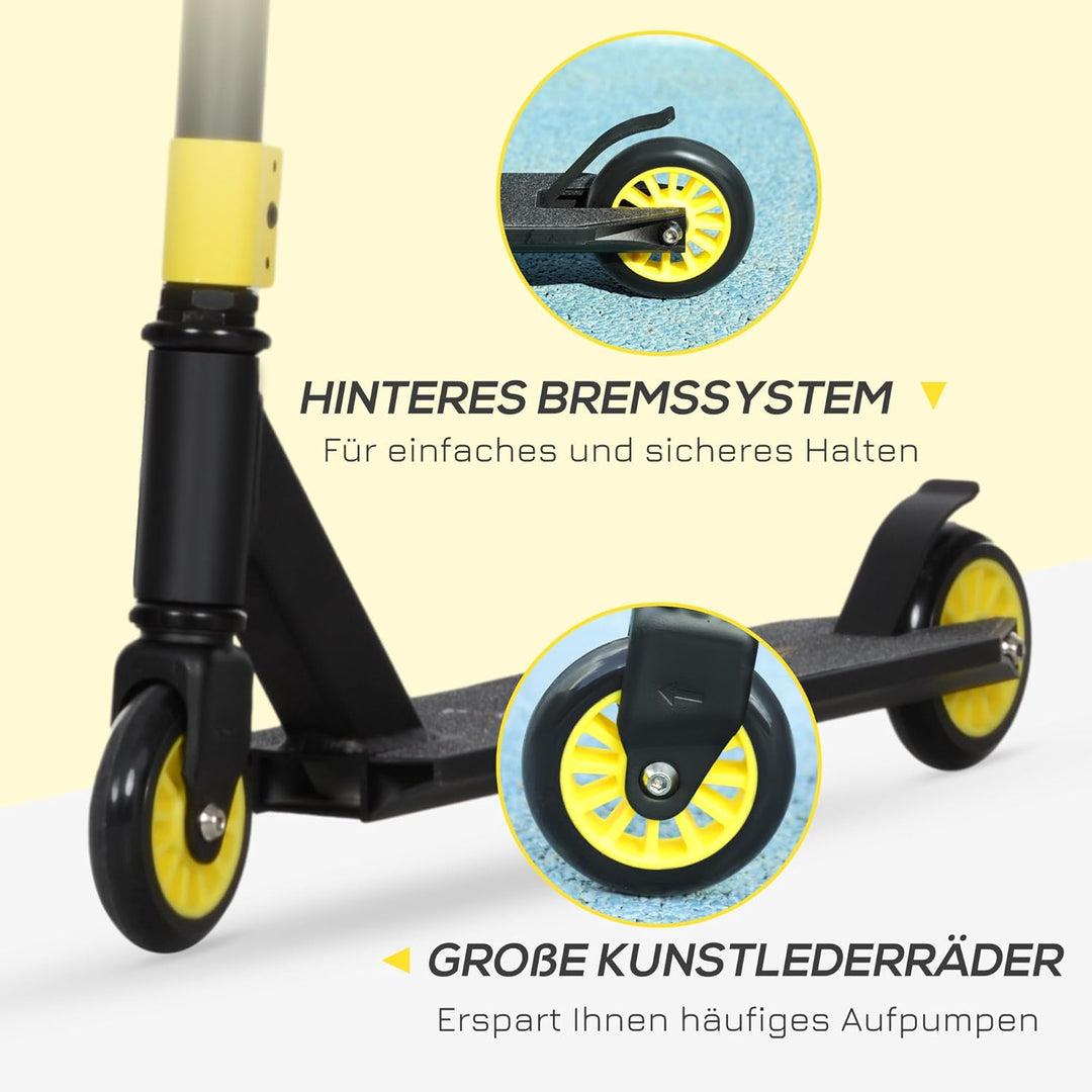 HOMCOM Pro Stunt Scooter, Tretroller, Freestyle Tricks, mit 100mm PU-Rädern, für Kinder und Erwachse