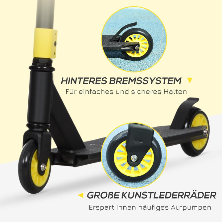 HOMCOM Pro Stunt Scooter, Tretroller, Freestyle Tricks, mit 100mm PU-Rädern, für Kinder und Erwachse
