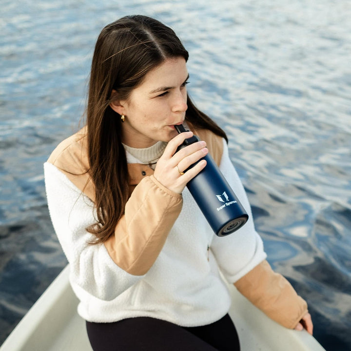 Sparrow Trinkflasche Edelstahl 750ml - Weiter Öffnung SwivelSip Thermosflasche mit Strohhalm - BPA-f