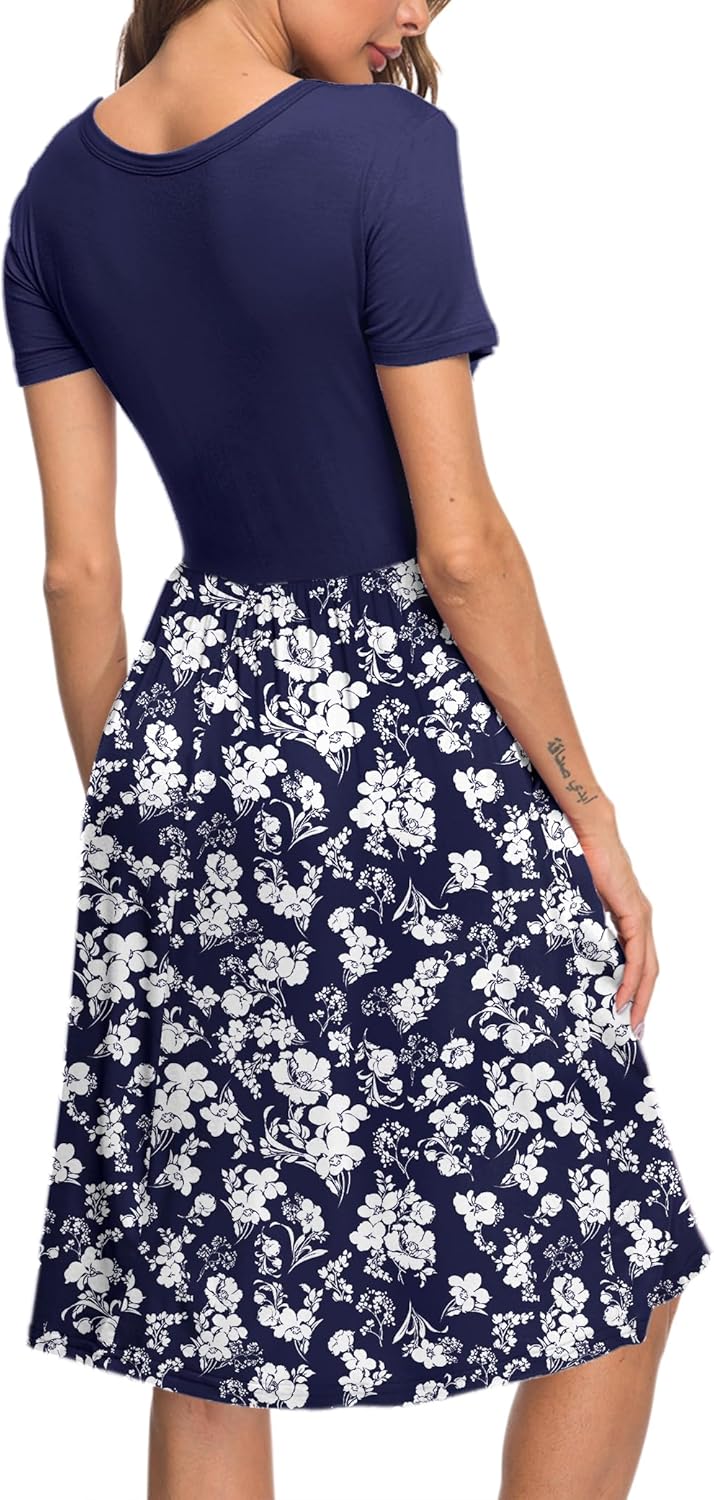 AUSELILY Damen Kleider Sommer Sommerkleider Knielang Kurzarm Empire Freizeitkleid Schicke Shirtkleid