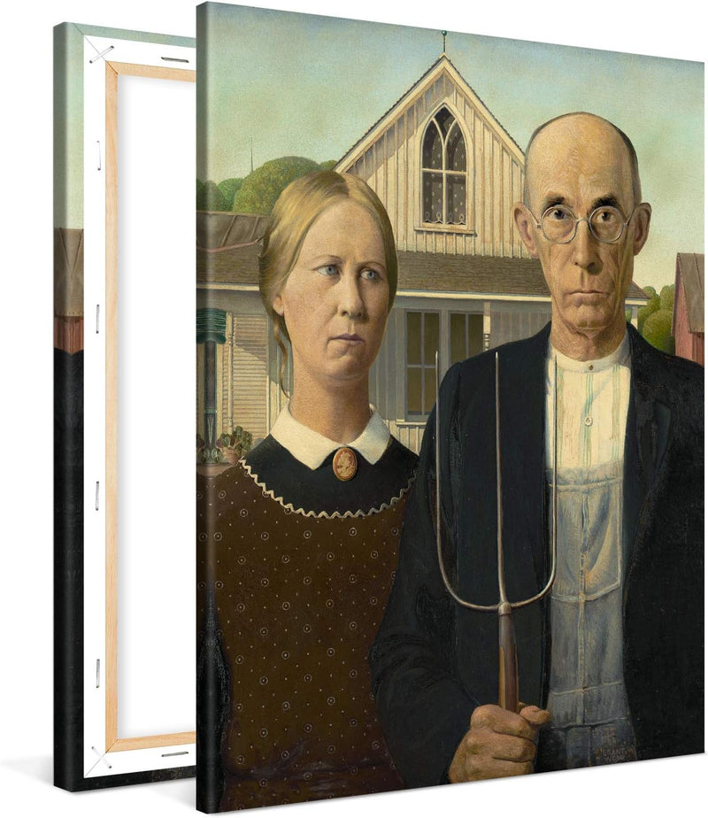 PICANOVA – Grant Wood – American Gothic 75x100cm – Bild auf Leinwand – Premium Kunstdruck Auf 2cm Ho