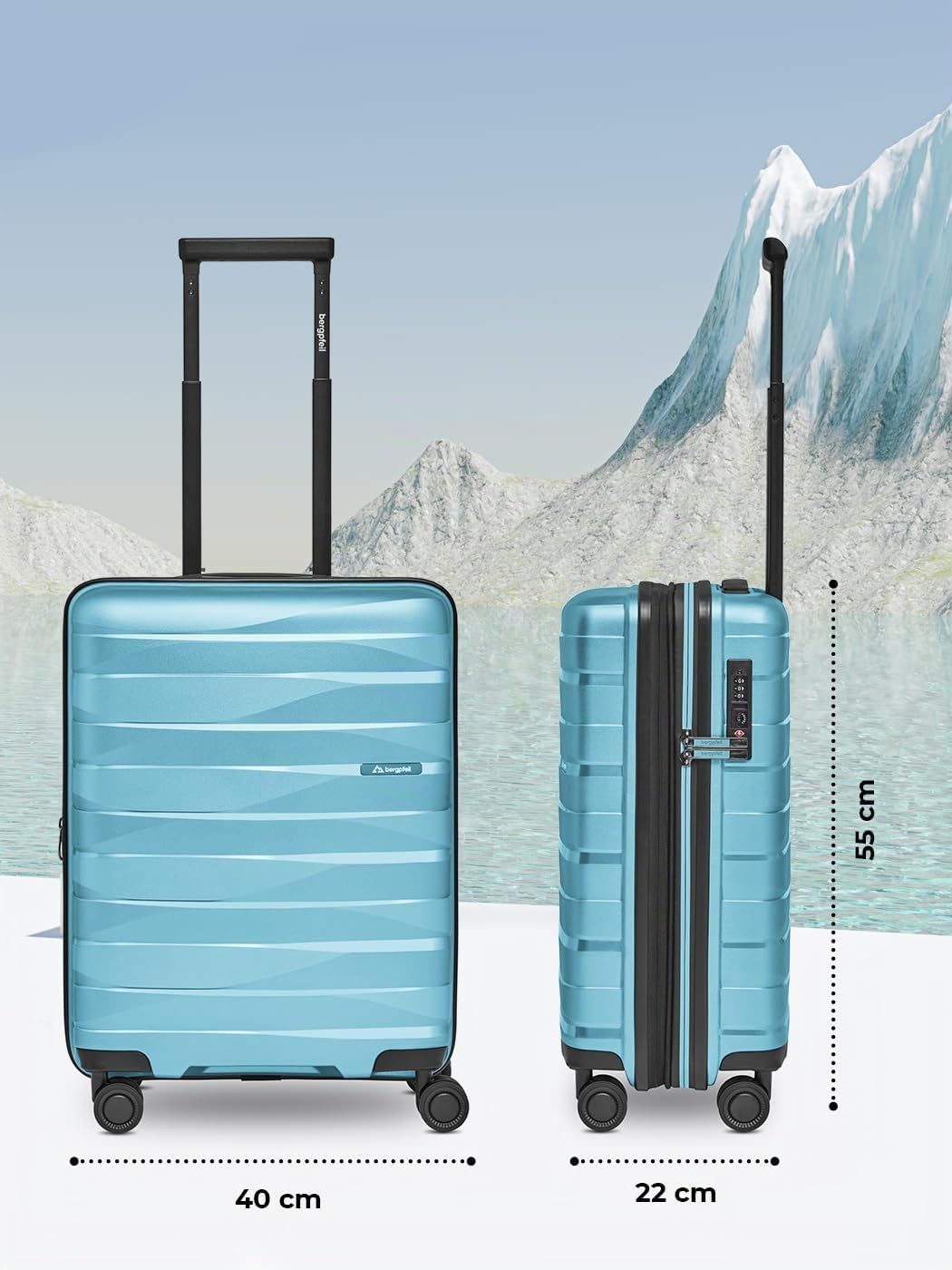 Bergpfeil Kleiner Hartschalen Kabinen-Koffer | Cabin-Trolley 40 x 22 x 55 cm aus hochwertigem Polypr