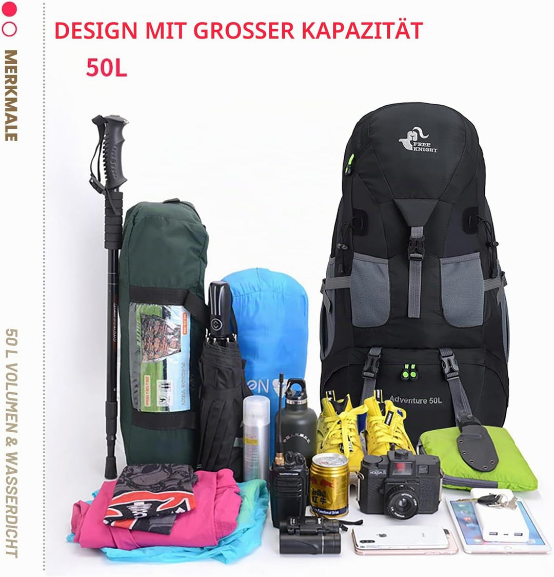 Bseash 50L Leichter wasserfester Wanderrucksack, Outdoor Sport Tagesrucksack Multifunktions Reisetas