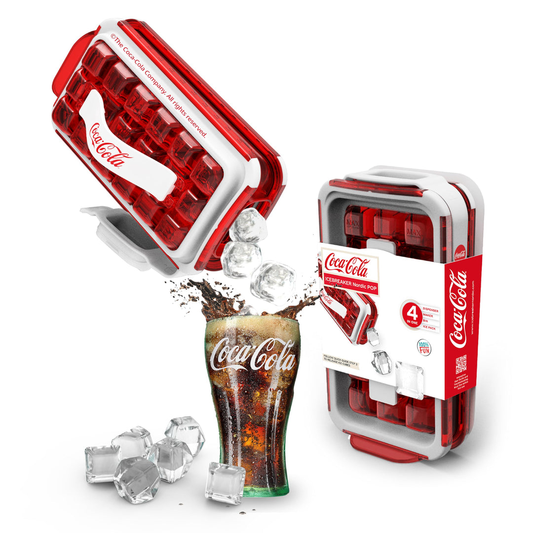 ICEBREAKER Nordic POP 2.0 Eiswürfelform mit Deckel im Coca-Cola® Design – Auslaufsichere Eiswürfelfo