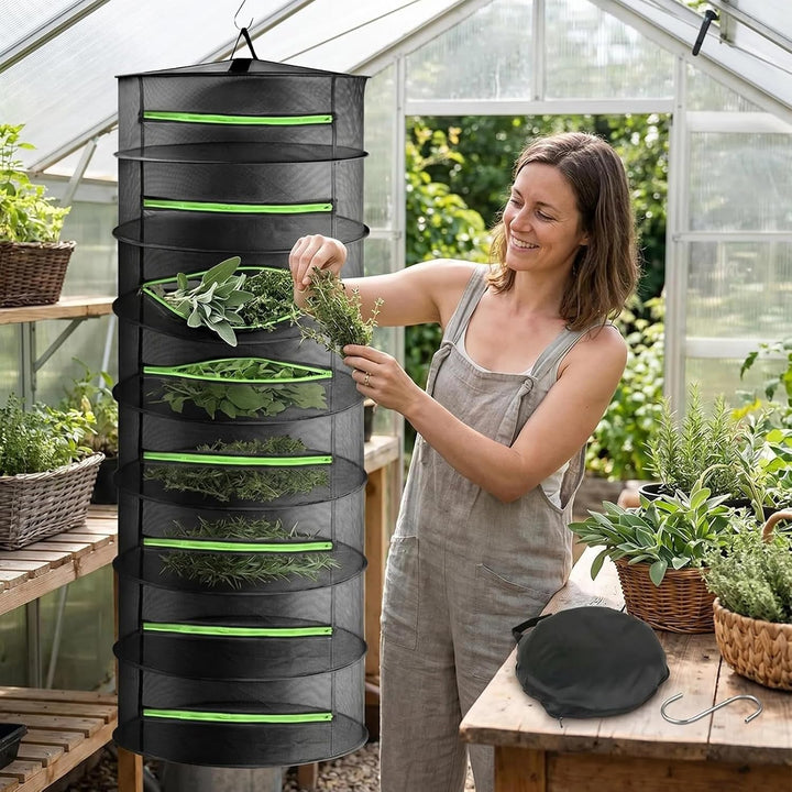 8 Lagiges Trockennetz Kräuter 60 cm, Faltbarer Kräutertrockner Hängend | Atmungsaktives Mesh mit Rei