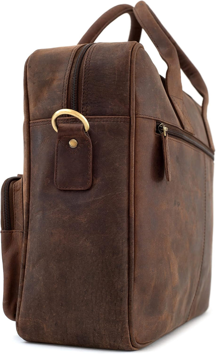LEABAGS Leder Aktentasche Herren & Damen I Echtleder Laptoptasche bis 15 Zoll I Umhängetasche mit Sc