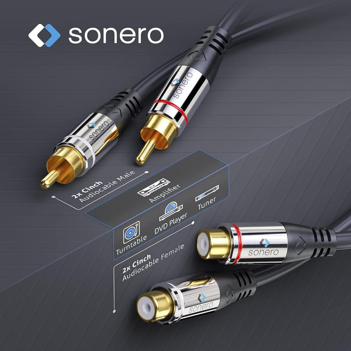 Sonero® Premium 5,00m Cinch Verlängerung, 2x RCA Stecker auf 2x Buchse, Audio Kabel, Subwoofer, HiFi