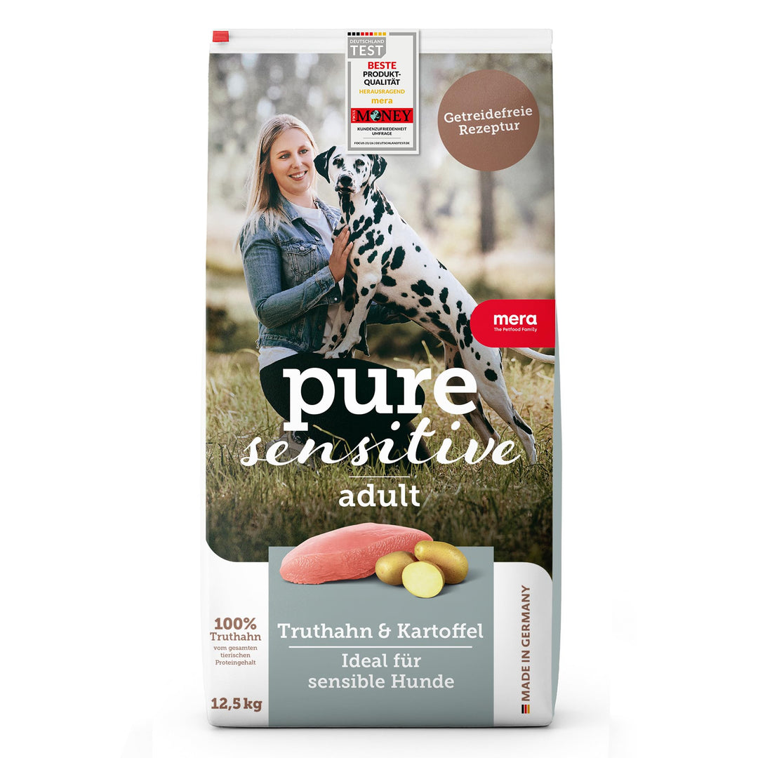 MERA pure sensitive Fresh Meat Truthahn &amp; Kartoffeln, Hundefutter trocken mit viel frischem Fleisch,
