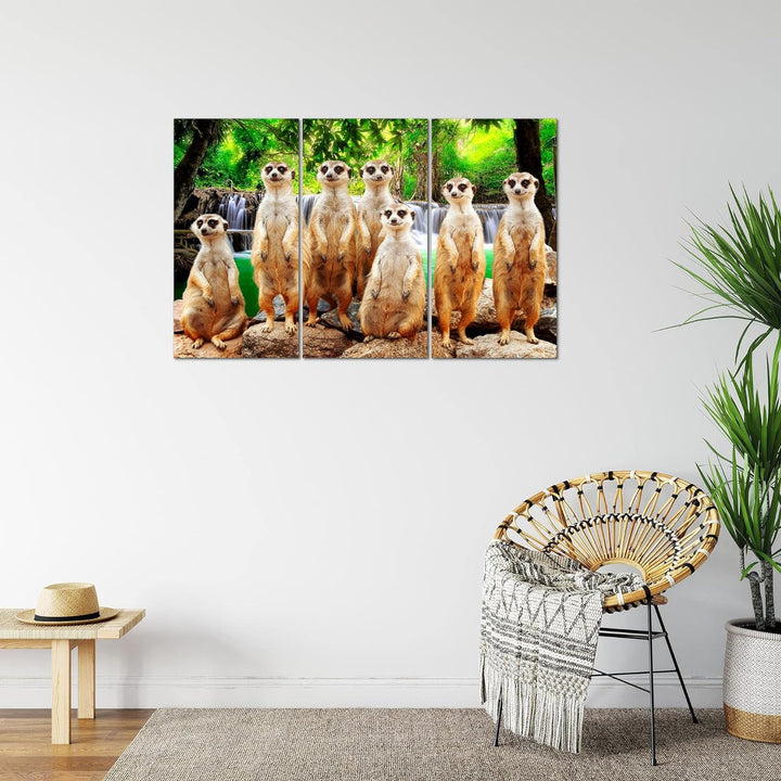 Runa Art Wandbilder Afrika Erdmännchen Bild XXL Wohnzimmer Schlafzimmer Bunt Natur Wasserfall 120 x