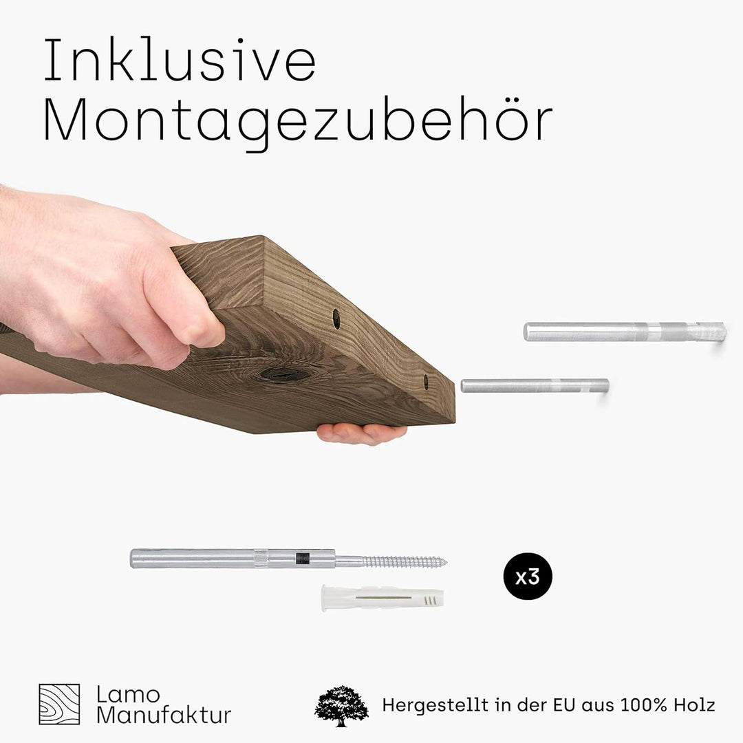 LAMO Manufaktur Wandregal Holz Baumkante | Regal Farbe: Nussbaum | Invisible: Schweberegal | 120 cm