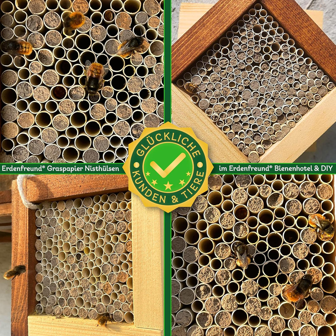 ERDENFREUND® 6 &amp; 8mm Premium Graspapier Niströhren für Wildbienen ohne Splitter 2x250 Nisthülsen Ins