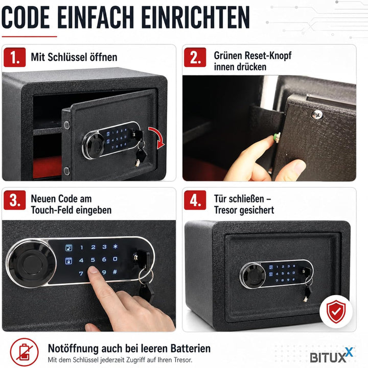 Bituxx Elektronischer Smart Tresor Safe Möbeltresor Wandtresor mini klein 25L mit Touch-Bedienfeld,