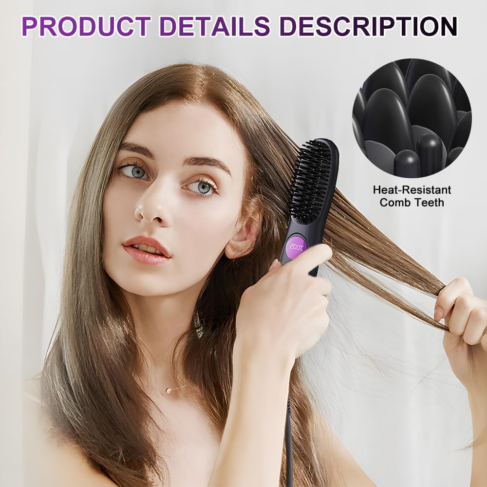 Mini Glätteisen, Glättbürste Kabellos, 2026 Neu Haarglätter Bürste, 3 Temperaturstufen Styling Werkz
