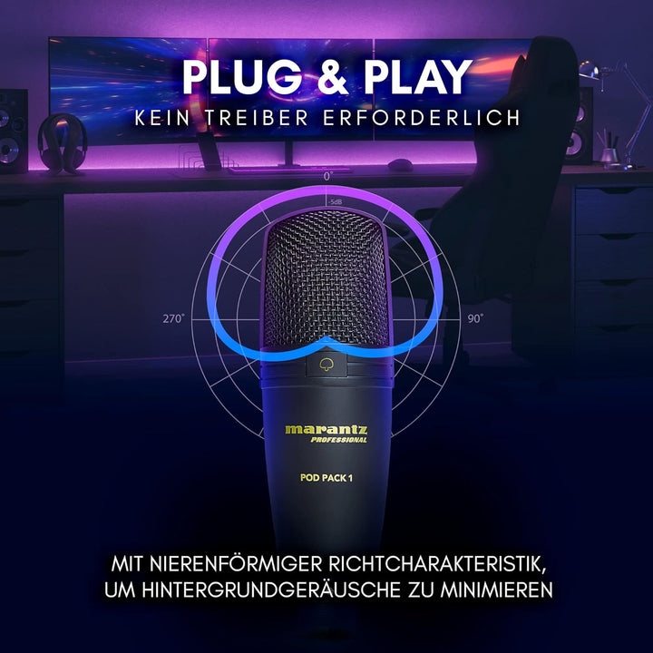 Marantz Professional Pod Pack 1 - USB Kondensator Mikrofon Kit für Gaming, Streaming und Podcasting