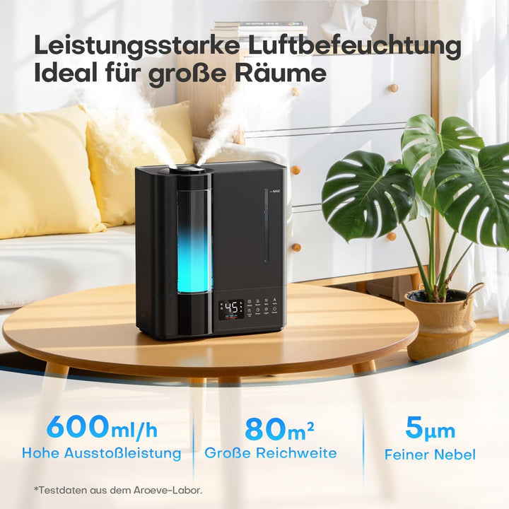 AROEVE 8L Luftbefeuchter Schlafzimmer, Warm- & Kaltnebel Luftbefeuchter für grosse Räume, Befüllung