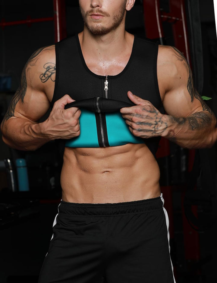 Sportliche Saunaweste für Herren, Fitness-Top, Kompression, Schweissabnahme, aus Neopren, mit Reissv