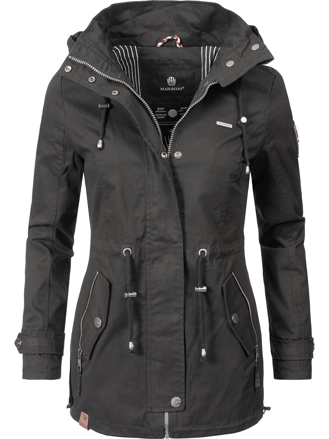 MARIKOO Damen leichte Übergangsjacke Baumwoll-Parka mit Kapuze Nyokoo XS-XXL M Schwarz, M Schwarz