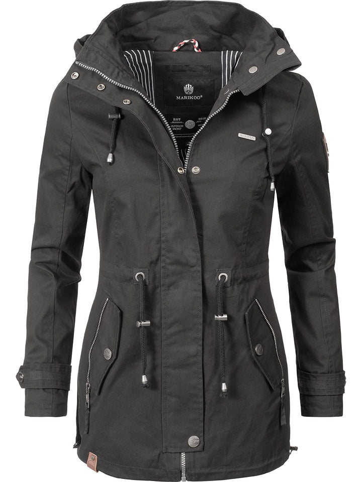 MARIKOO Damen leichte Übergangsjacke Baumwoll-Parka mit Kapuze Nyokoo XS-XXL M Schwarz, M Schwarz