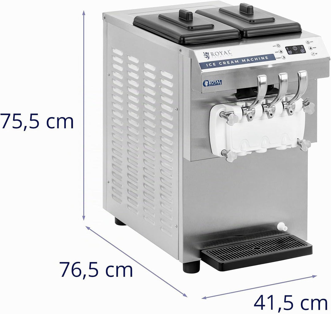 Royal Catering Softeismaschine 16 l/h 1350 W 14,2 L 2 Sorten + Mischung für Eiscreme und Sorbet LED-