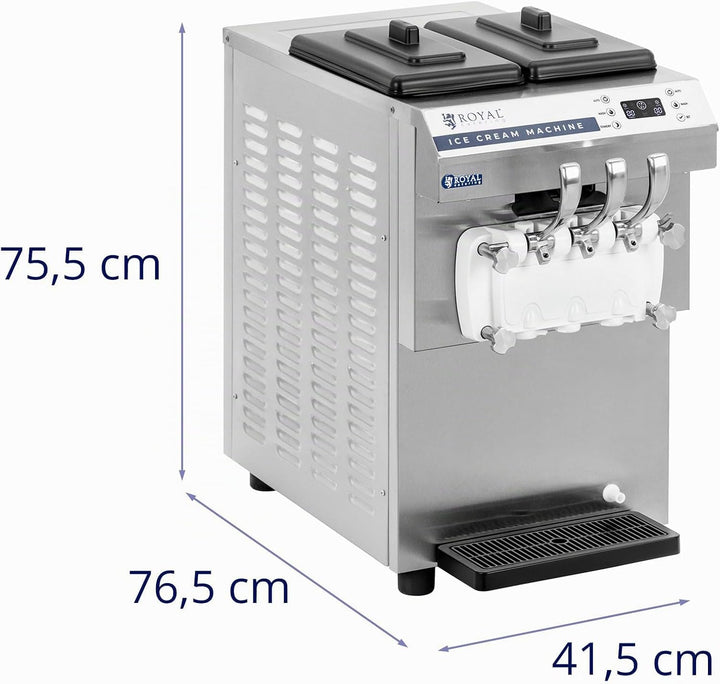 Royal Catering Softeismaschine 16 l/h 1350 W 14,2 L 2 Sorten + Mischung für Eiscreme und Sorbet LED-