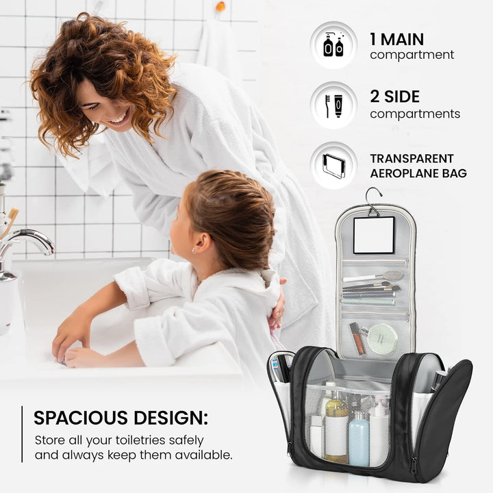 Kulturbeutel Kosmetiktasche zum Aufhängen mit transparenter Reise Tasche, Spiegel | XXL Kosmetik Kul