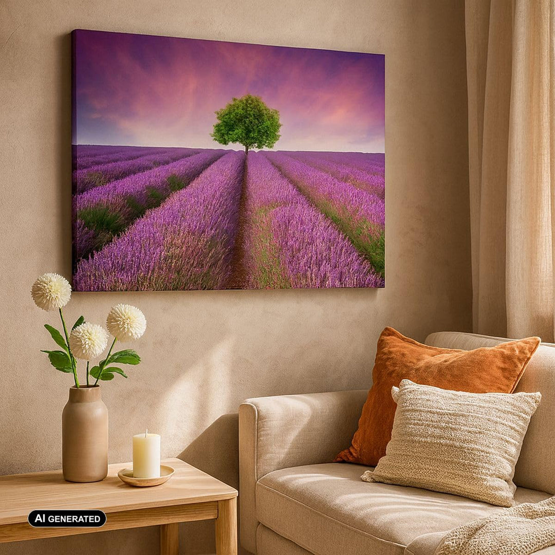 Bilder auf Leinwand 100x70cm Leinwandbild Wiese lavenda Sommer Landschaft Gross Wanddeko Bild Schlaf