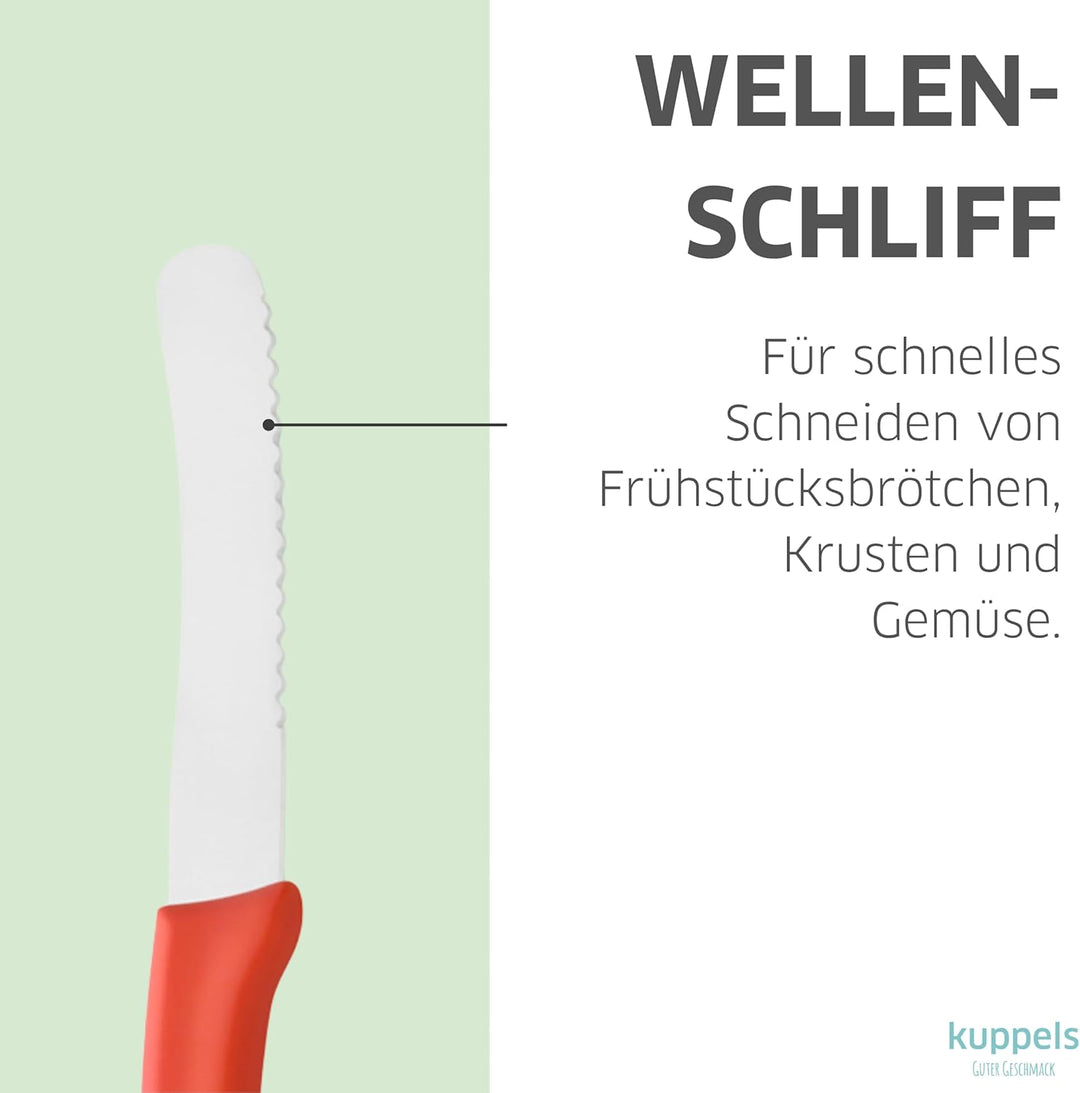 Kuppels Frühstücksmesser-Set 3-tlg, Wellenschliff-Klingen, Rot, Solingen | Tomatenmesser, Brötchenme