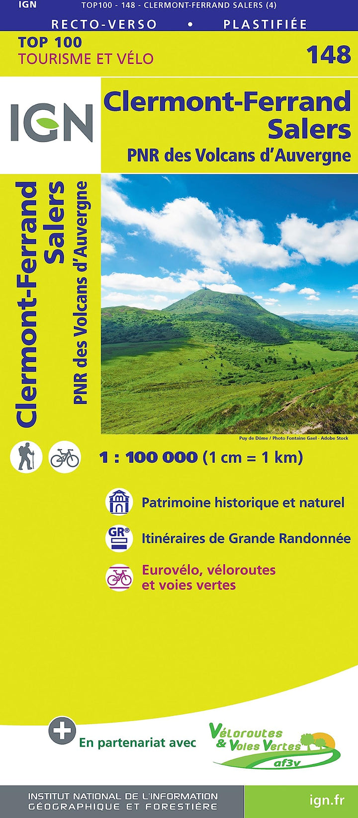 SK 148 Clermont-Ferrand Salers: IGN Cartes Top 100 - Strassenkarte, Karte