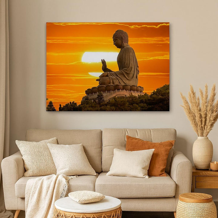 Bilder auf Leinwand 100x70cm Leinwandbild mit Rahmen tempel buddha Gross Wanddeko Bild Schlafzimmer