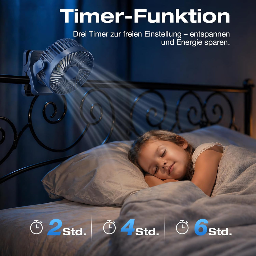 USB Ventilator 12000mAh Akku Tischventilator mit Fernbedienung & Magnetfuss, 3 Stufen, LED Licht, Ti