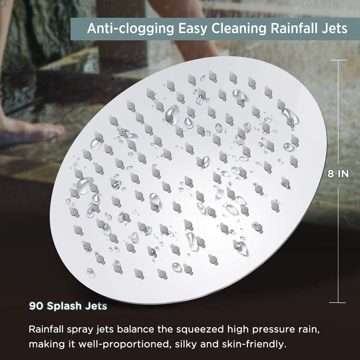 8 Zoll(20cm) Regendusche Duschkopf Edelstahl AISI304 Regenbrause Anti-Kalk-Düsen Duschkopf Regendusc