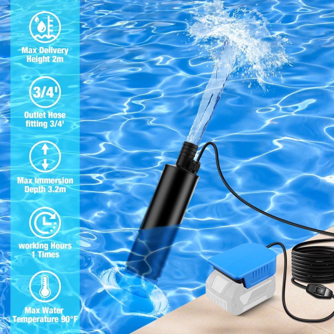 Tauchpumpe für Bosch GBA 18V Akku, Mini-Wasserpumpe, Absaugpumpe,Poolpumpen für Keller,Pool,Gartenbe