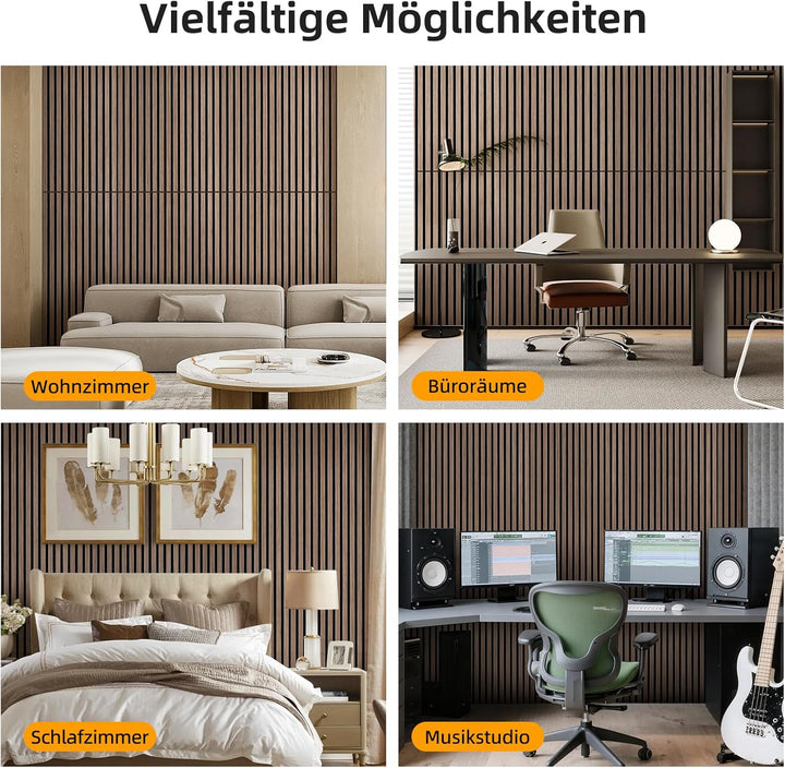 JAMELO Akustikpaneele Holz, 4 Stück 120 x 60cm - 2,88m² Wandpaneele Holz 120cm*60cm*2cm Dunkles Waln