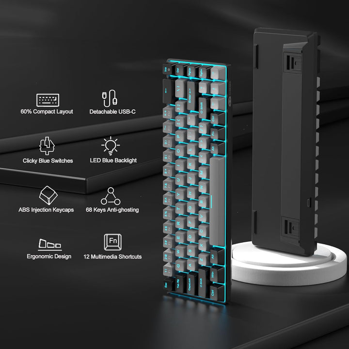 MageGee MK-Box Tragbare 60% mechanische Gaming-Tastatur, LED-Hintergrundbeleuchtung, kompakte 68 Tas