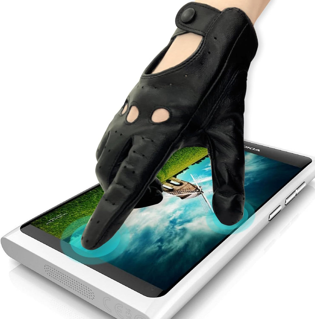 Damen Retro Weiche nd Dünne Ausgezeichnete Lammfell Leder Qualität Touchscreen Fahrhandschuhe Large(