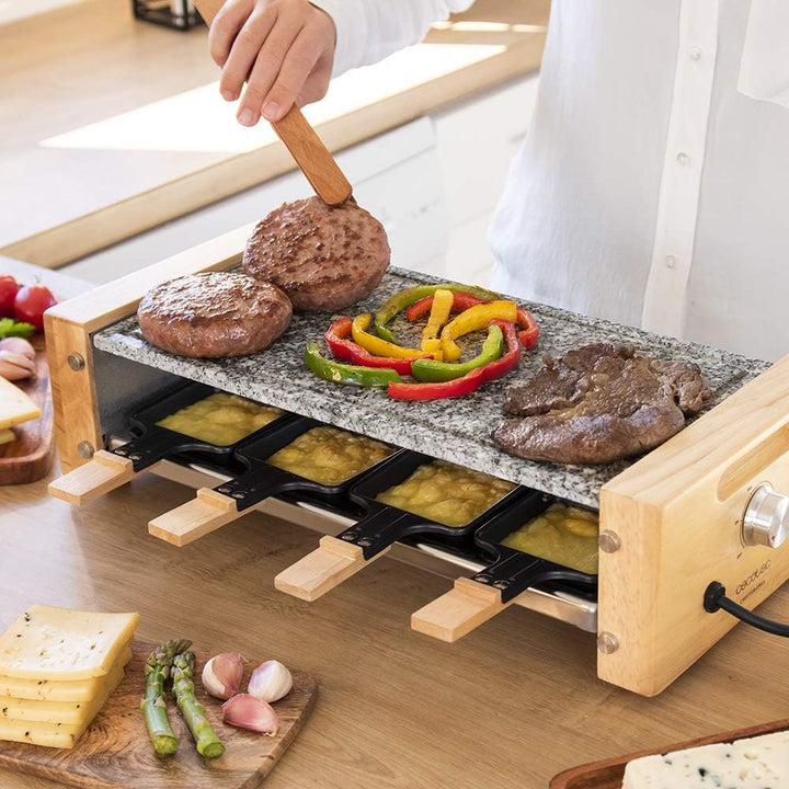 Cecotec Holz Raclette Käse &amp; Grill 8200 Holz Schwarz. 1200 W, Grillfläche, 8 Einzelpfannen, Antihaft