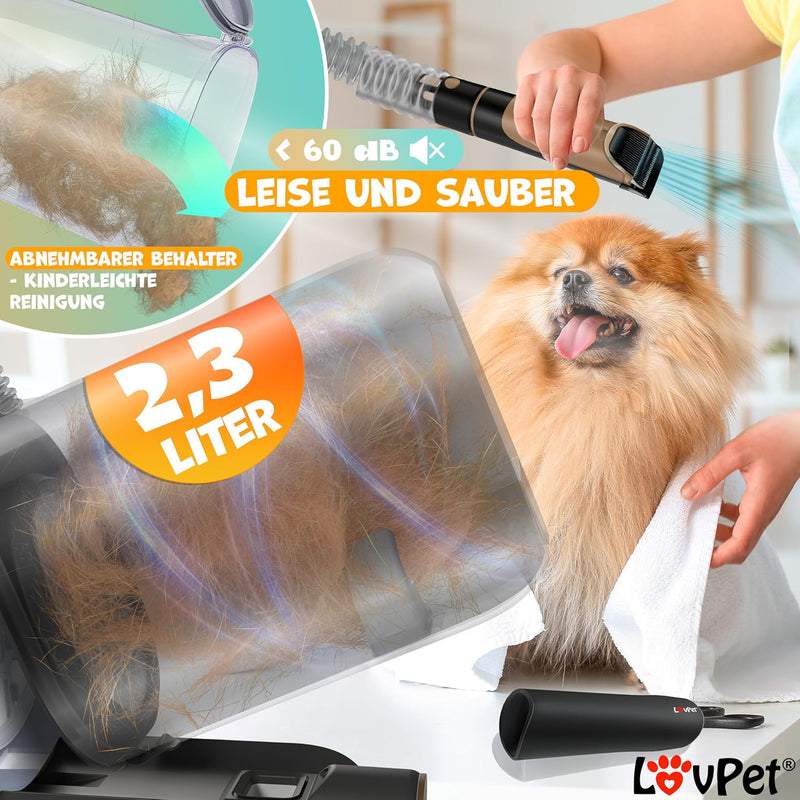 KESSER® Hundeschermaschine mit Staubsauger | Leise Schermaschine mit AKKU | Haustierpflegeset mit Zu