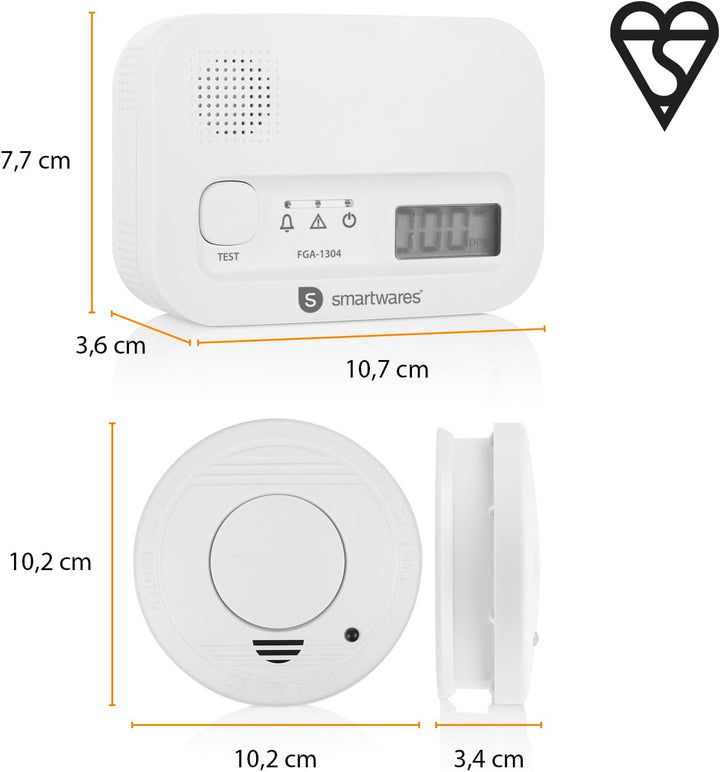 Smartwares Sicherheit Set, Rauchmelder und CO Melder, Austauschbare Batterien, Lebensdauer 10 Jahre