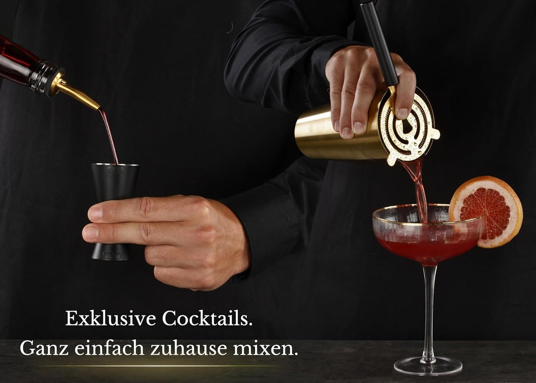 Edelstahl Cocktail Set 11tlg – 825ml Boston Cocktail Shaker Set mit Ständer und Bar Zubehör, Cocktai