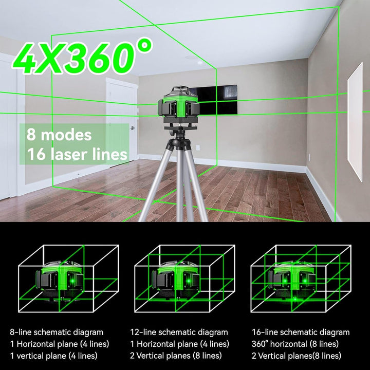 Laser-Nivelliergerät, 4D 16 Linien Vertikales Horizontales Laser-Nivelliergerät Selbstnivellierend m