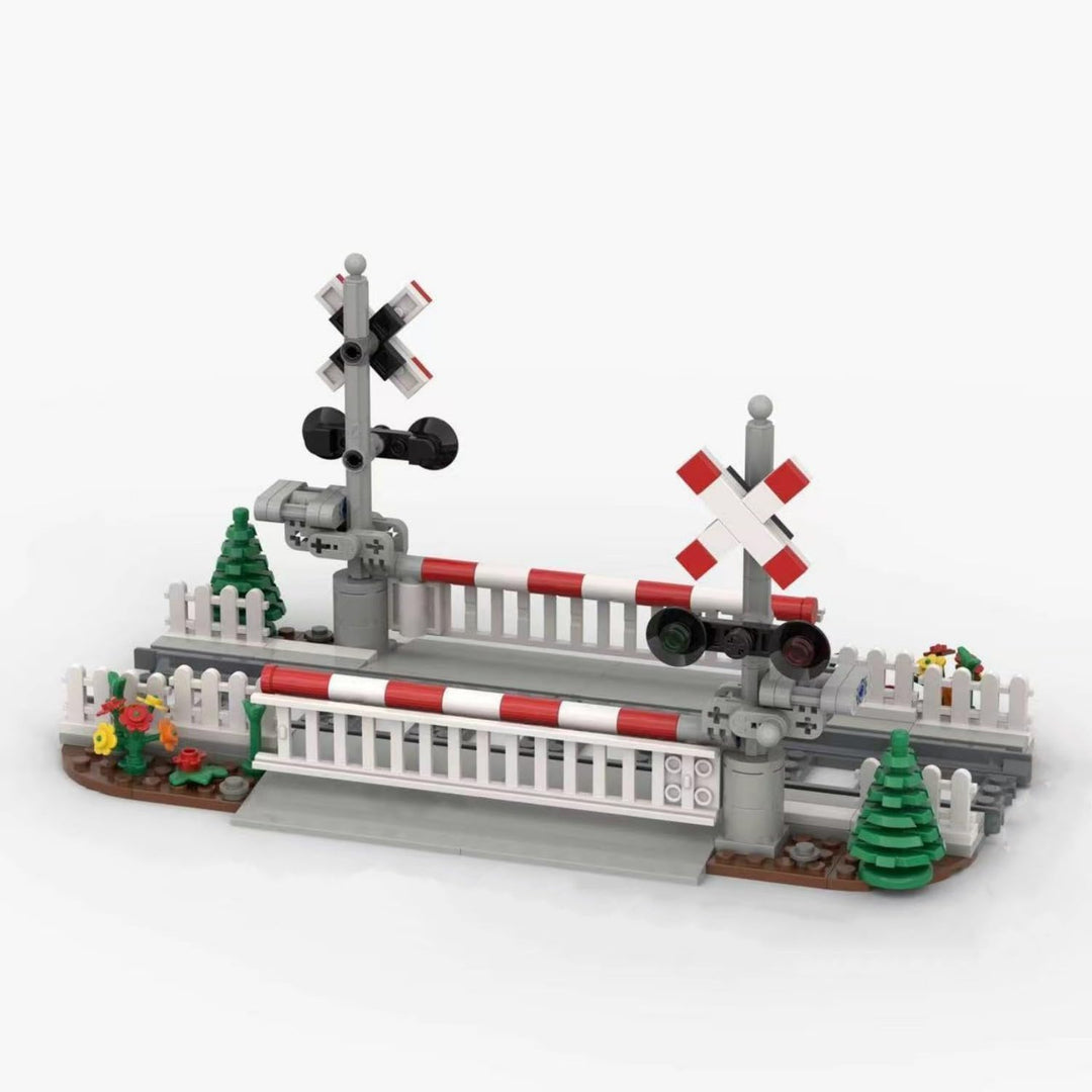 City Schienen Eisenbahnkreuzung Bausteine Set, Zug Schienen Accessoires Geländer Kreuzung Hubhebel K