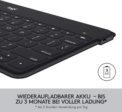 Logitech Keys-to-Go Kabellose Tablet-Tastatur, Bluetooth, iOS-Sondertasten, Ultraleicht & Geräuschlo