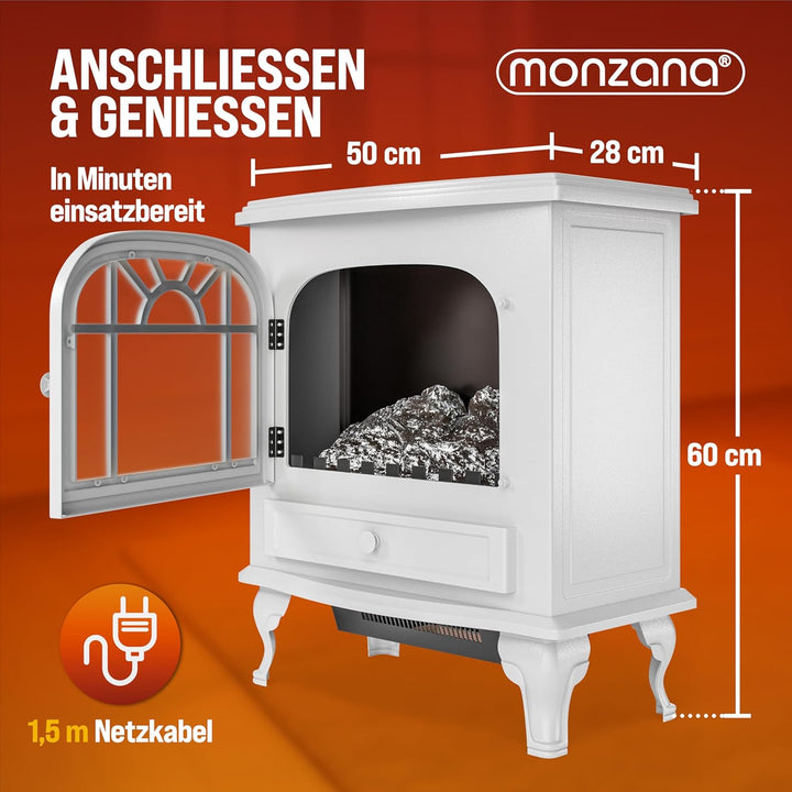 Elektrokamin Elektrischer Kamin mit Heizung LED Kaminfeuer Effekt Heizer Ofen 2000W 60 x 28 x 50cm w
